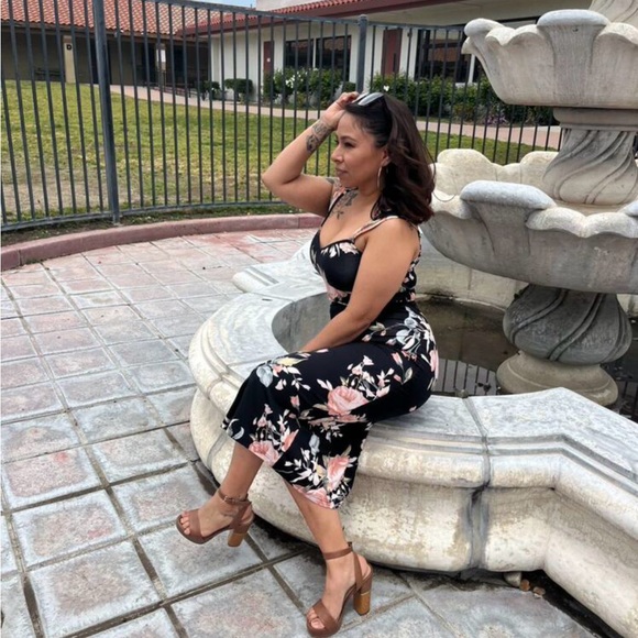 Black Floral Pencil Midi Dress Slim Sheath - Picture 11 of 15